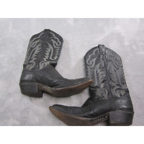 Justin Lizard Skin Cowboy Boots Mens Size 9D Black Western Stitch Leather - Picture 1 of 9